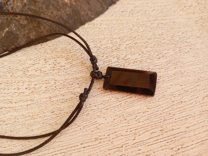 Black Obsidian Rectangular Pendant Necklace, adjustable black cord, Healing Protection fashion casual necklace, natural gemstone