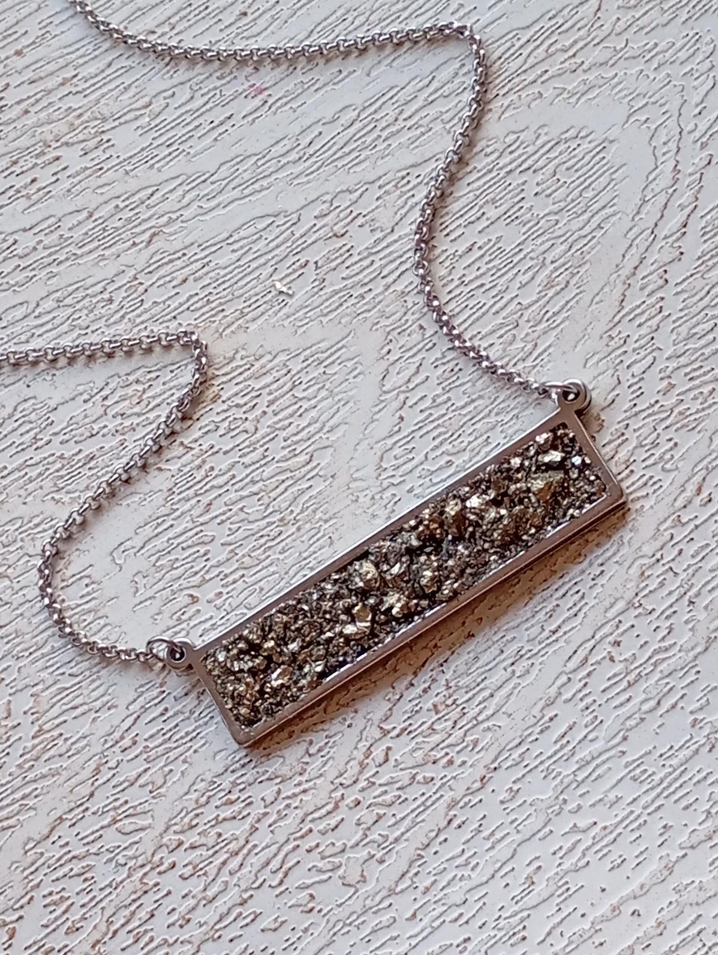 Raw Pyrite rectangular Pendant Chain Necklace, Wealth stone,Natural Gemstone, Handmade gorgeous dainty bohemian Protection healing stone