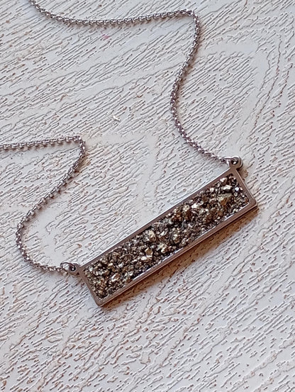 Raw Pyrite rectangular Pendant Chain Necklace, Wealth stone,Natural Gemstone, Handmade gorgeous dainty bohemian Protection healing stone