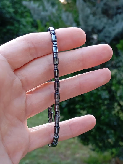 Hematite tubes bracelet men, beaded bracelet, natural Gemstone, Healing, Energy, Grounding, Protection fashion trend, gift for man