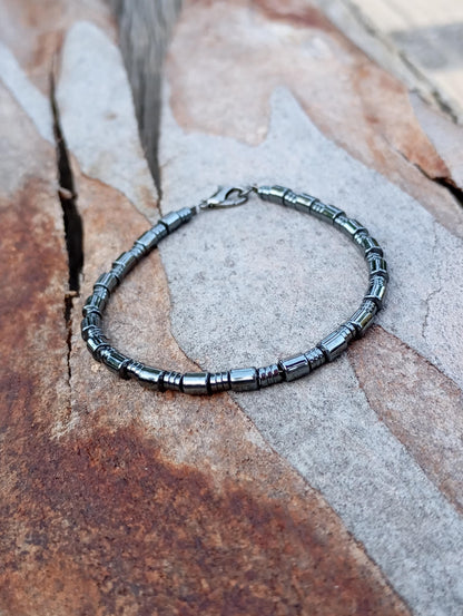 Hematite tubes bracelet men, beaded bracelet, natural Gemstone, Healing, Energy, Grounding, Protection fashion trend, gift for man