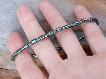 Hematite tubes bracelet men, beaded bracelet, natural Gemstone, Healing, Energy, Grounding, Protection fashion trend, gift for man
