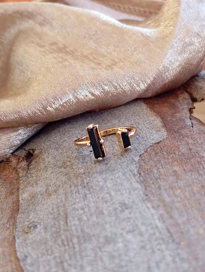 Adjustable open finger ring with Raw Black Tourmaline , natural gemstone, fashion dainty elegant women protection stone