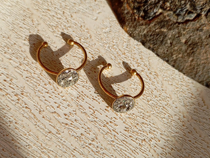 Raw Pyrite Adjustable Ring – Gold Plated Oval Boho Statement Ring