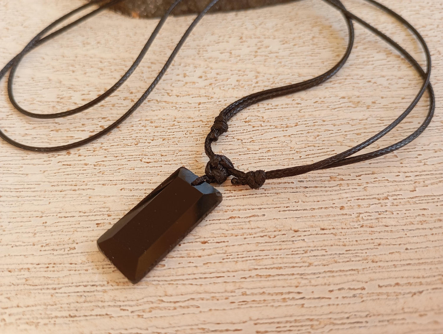 Black Obsidian Rectangular Pendant Necklace, adjustable black cord, Healing Protection fashion casual necklace, natural gemstone