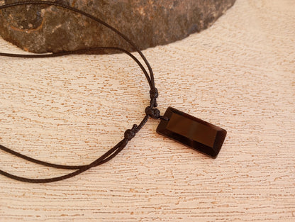 Black Obsidian Rectangular Pendant Necklace, adjustable black cord, Healing Protection fashion casual necklace, natural gemstone