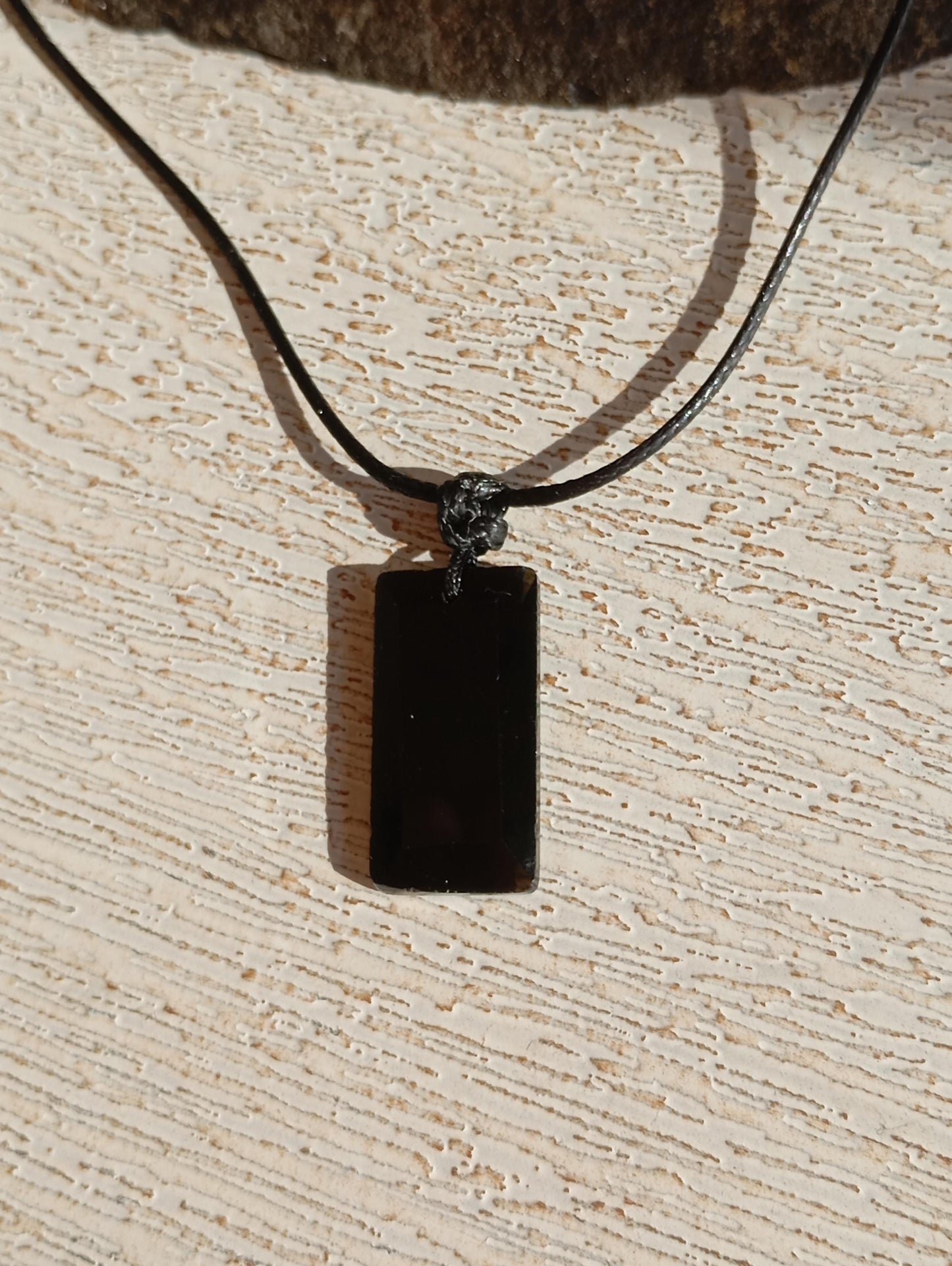Black Obsidian Rectangular Pendant Necklace, adjustable black cord, Healing Protection fashion casual necklace, natural gemstone