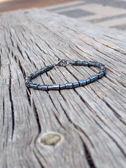Hematite tubes bracelet men, beaded bracelet, natural Gemstone, Healing, Energy, Grounding, Protection fashion trend, gift for man