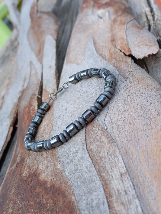 Hematite tube beaded bracelet men, natural Gemstone Bracelet, Healing, Energy, Grounding, Protection fashion Bracelet, gift for man