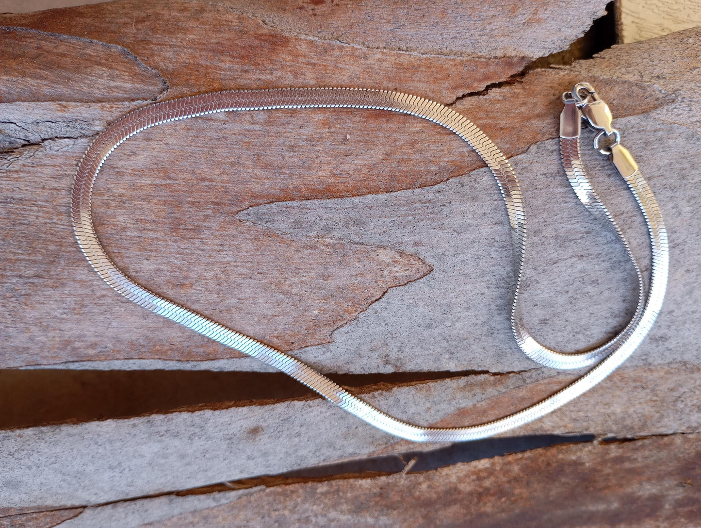 Flat herringbone snake chain, Neck chain sterling silver,  charm trendy bohemian necklace , trendy gift for women