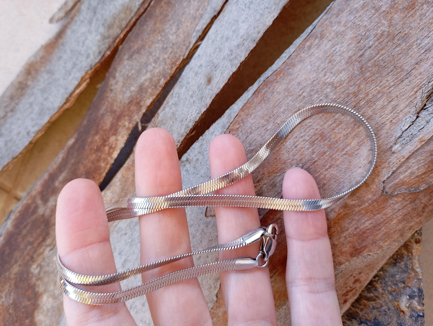 Flat herringbone snake chain, Neck chain sterling silver,  charm trendy bohemian necklace , trendy gift for women