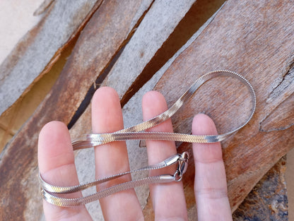 Flat herringbone snake chain, Neck chain sterling silver,  charm trendy bohemian necklace , trendy gift for women