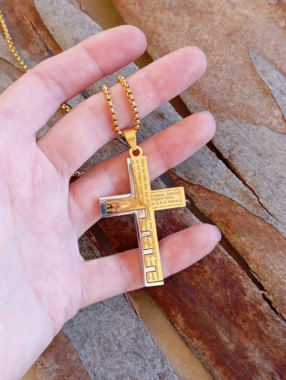 Christian Cross Pendant Necklace men  stainless steel, Religious prayer cross pendant, believer gift, church, bible, amulet protection