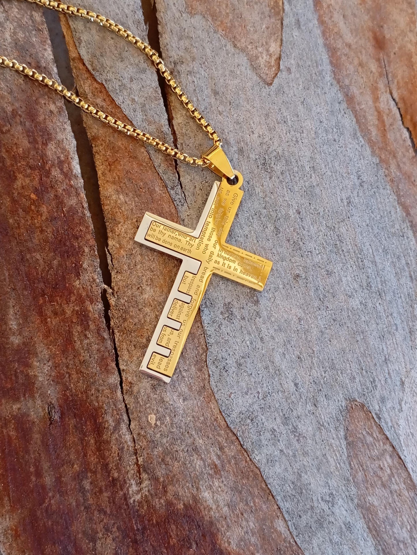 Christian Cross Pendant Necklace men  stainless steel, Religious prayer cross pendant, believer gift, church, bible, amulet protection