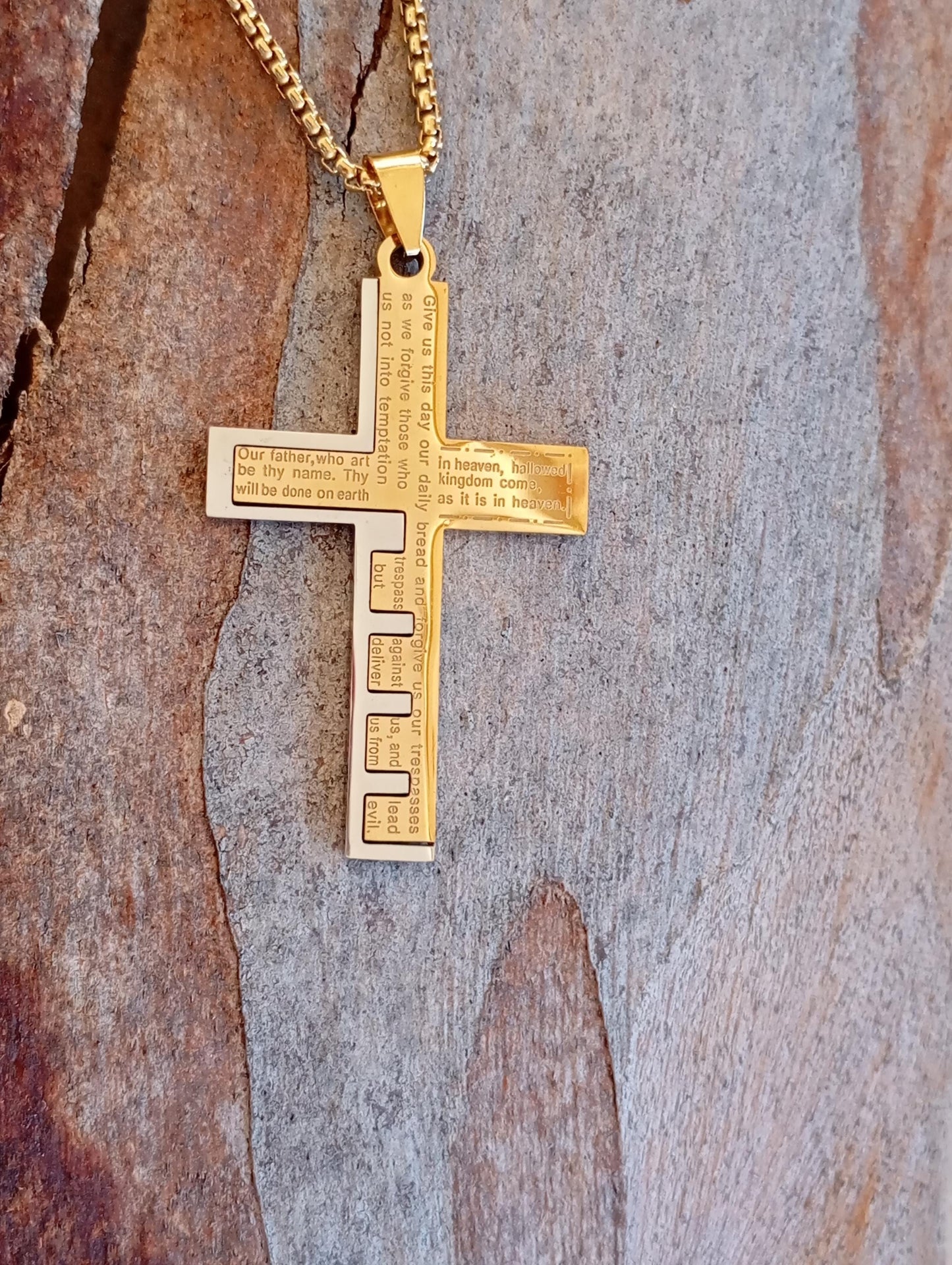 Christian Cross Pendant Necklace men  stainless steel, Religious prayer cross pendant, believer gift, church, bible, amulet protection