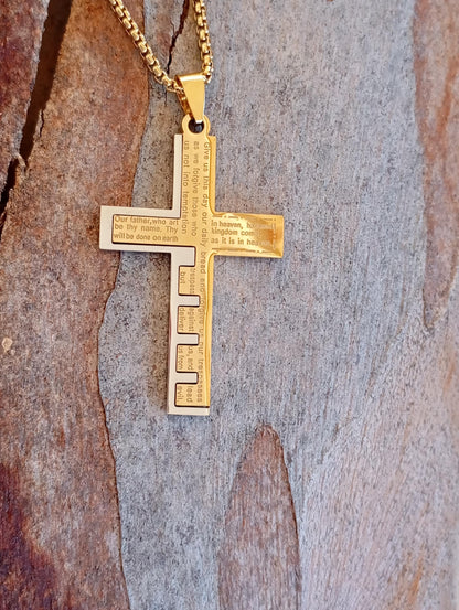 Christian Cross Pendant Necklace men  stainless steel, Religious prayer cross pendant, believer gift, church, bible, amulet protection