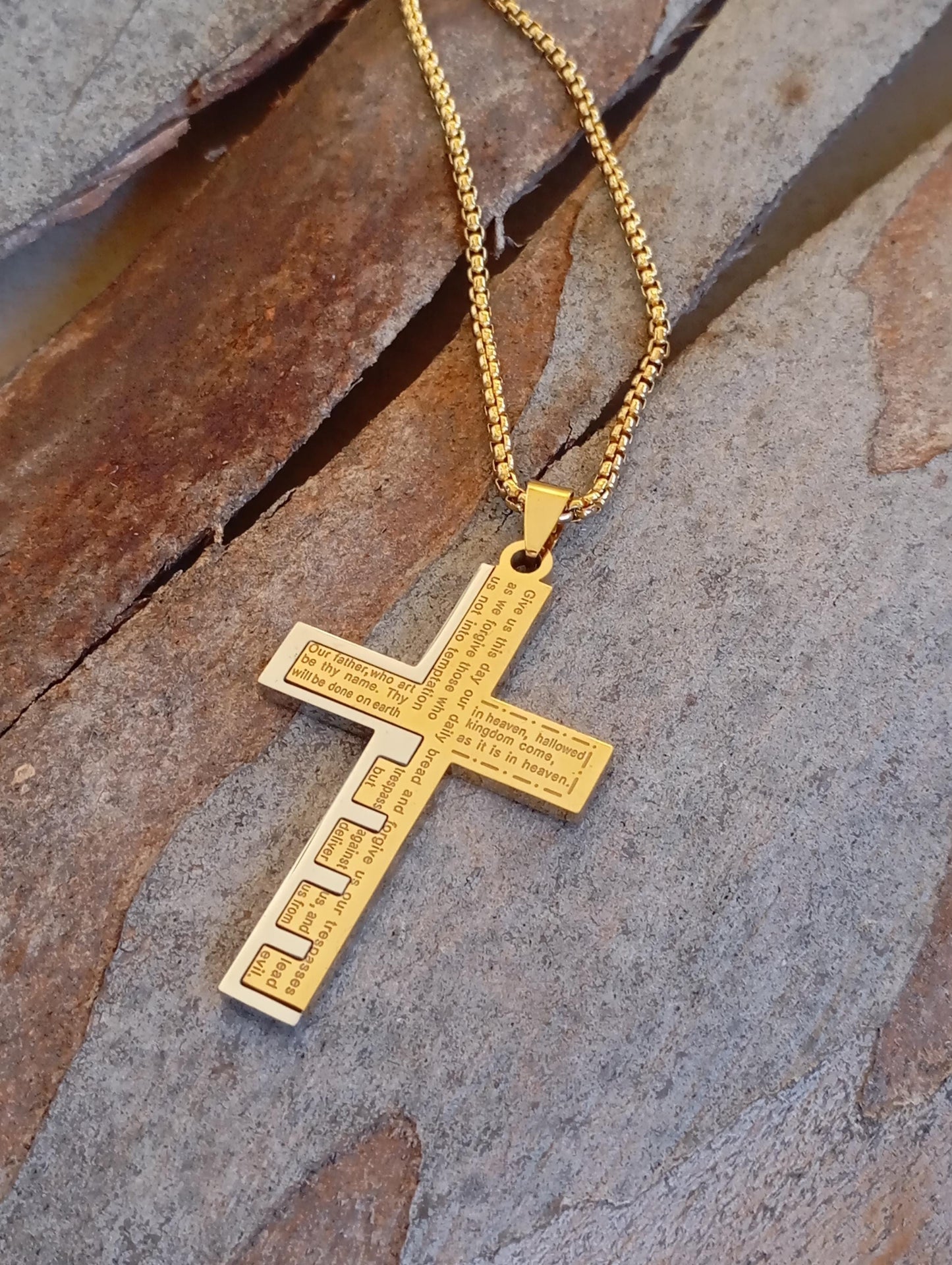 Christian Cross Pendant Necklace men  stainless steel, Religious prayer cross pendant, believer gift, church, bible, amulet protection