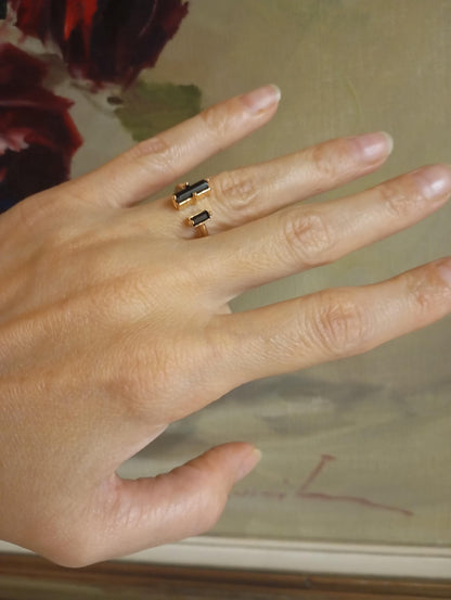 Adjustable open finger ring with Raw Black Tourmaline , natural gemstone, fashion dainty elegant women protection stone