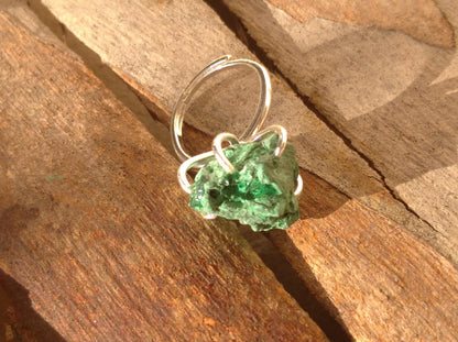 Adjustable open finger ring with Raw Green Malachite, natural gemstone, fashion dainty elegant women protection stone