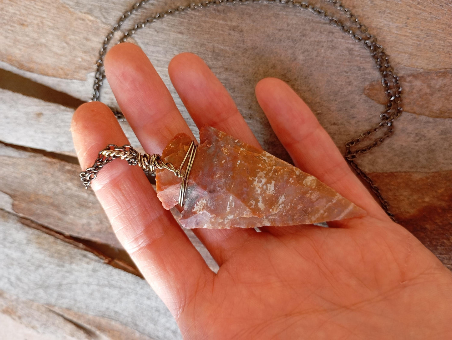 Hand carved Arrowhead Indian brown agate Pendant Necklace, Handmade, 2,75 inches arrow, Energy Protection Healing Gemstone, mascot, reiki