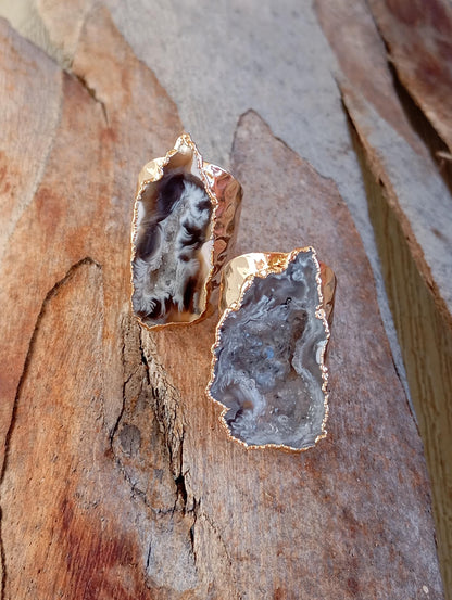 Raw Lace agate geode adjustable finger ring, antique, bohemian healing, protection, natural gemstone, fashion dainty elegant gift for women