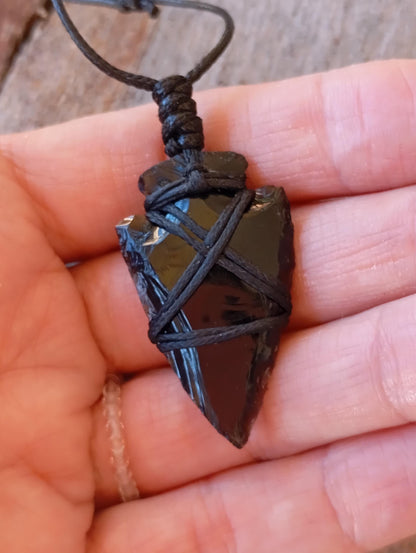 Raw Black Obsidian Arrowhead Pendant Necklace, Handmade  Carved Crystal Arrowhead Necklace, Energy Protection Healing Crystal Pendant