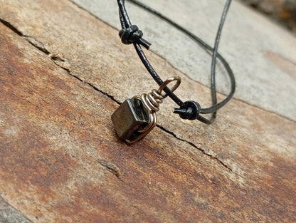 Hematite Cube Pendant Necklace Handmade wire wrap, Grounding, Healing Protection stone, Gift for men