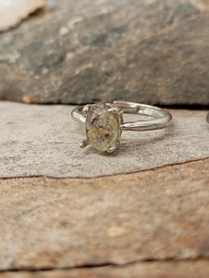 Double pointed Herkimer Diamond Quartz Adjustable open finger ring, Natural Raw Herkimer Quartz, gemstone, yoga meditation , gift for women