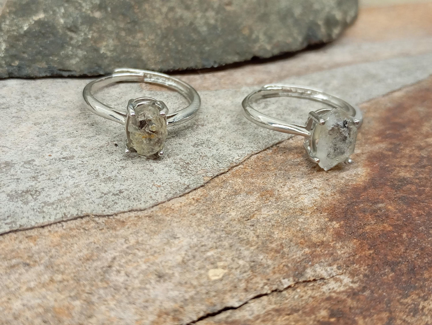 Double pointed Herkimer Diamond Quartz Adjustable open finger ring, Natural Raw Herkimer Quartz, gemstone, yoga meditation , gift for women