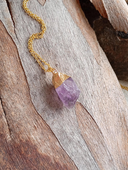 Crystal quartz Pendant Necklace Beautiful gold Electroplated crystal necklace, Reiki, Healing Gorgeous Dainty Necklace natural raw Gemstone