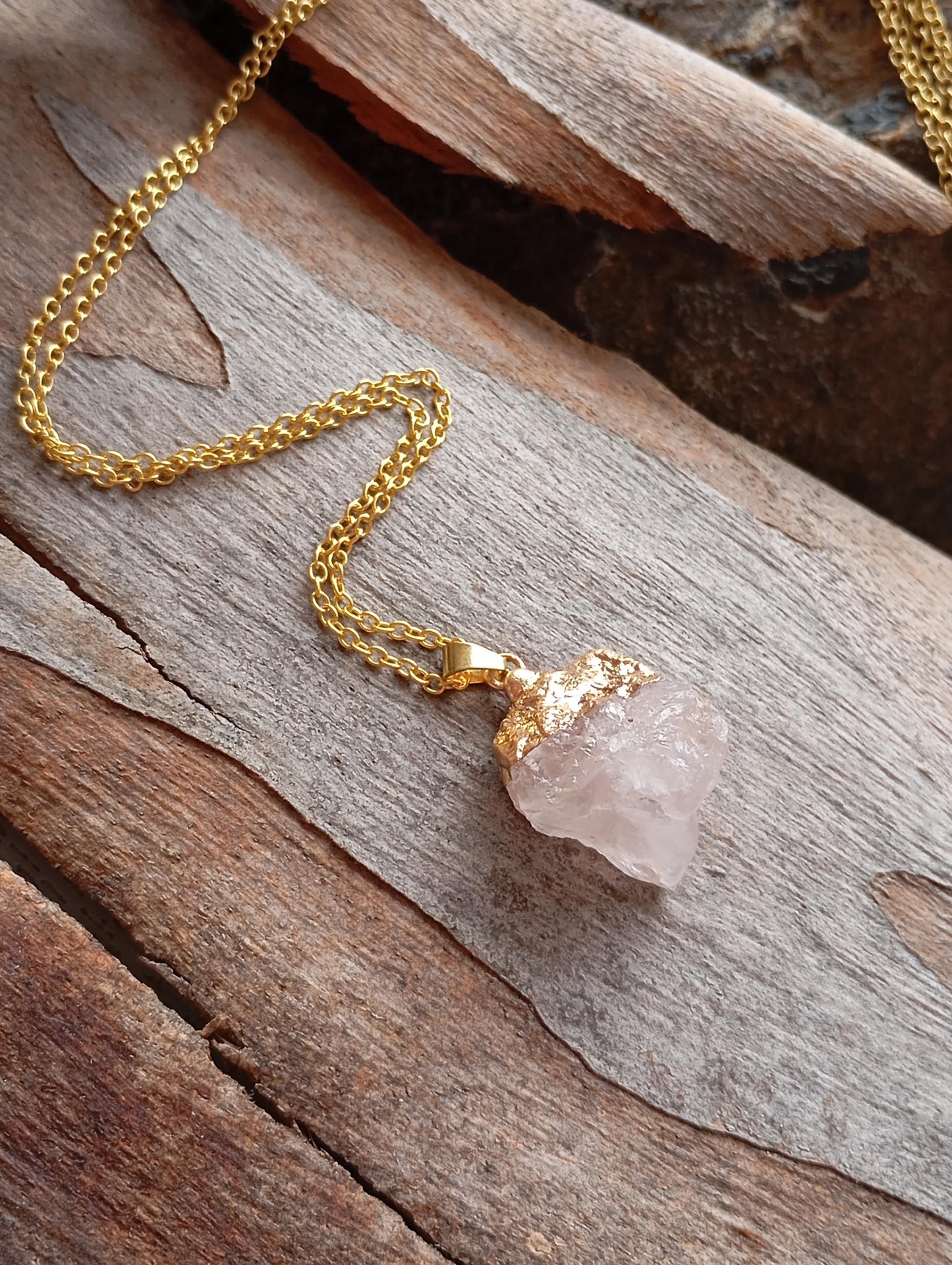 Crystal quartz Pendant Necklace Beautiful gold Electroplated crystal necklace, Reiki, Healing Gorgeous Dainty Necklace natural raw Gemstone