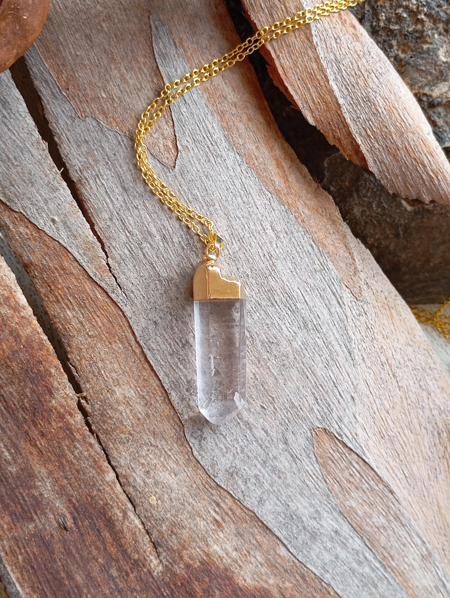 Crystal quartz Pendant Necklace Beautiful gold Electroplated crystal necklace, Reiki, Healing Gorgeous Dainty Necklace natural raw Gemstone