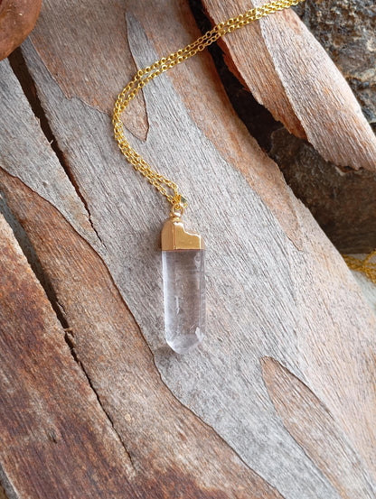 Crystal quartz Pendant Necklace Beautiful gold Electroplated crystal necklace, Reiki, Healing Gorgeous Dainty Necklace natural raw Gemstone