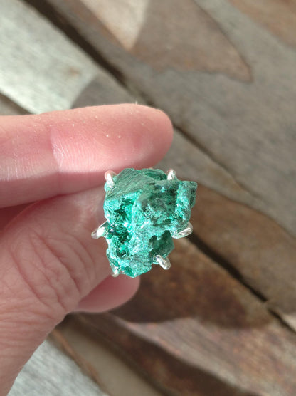 Adjustable open finger ring with Raw Green Malachite, natural gemstone, fashion dainty elegant women protection stone