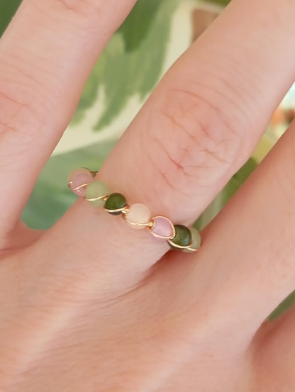 Tourmaline beads ring, natural gemstone open finger ring, dainty, matching elegant bohemian, adjustable ring