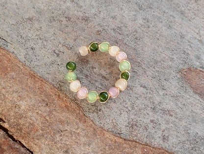 Tourmaline beads ring, natural gemstone open finger ring, dainty, matching elegant bohemian, adjustable ring