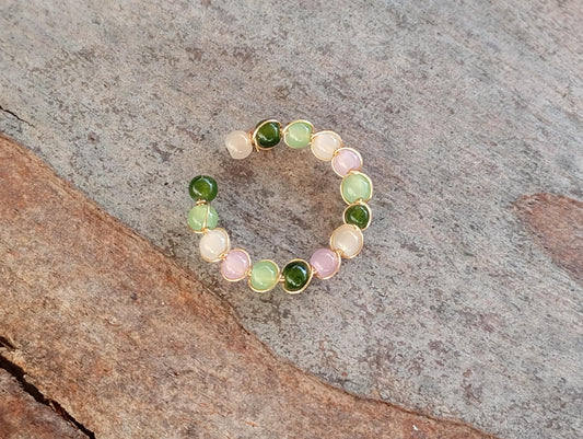 Tourmaline beads ring, natural gemstone open finger ring, dainty, matching elegant bohemian, adjustable ring