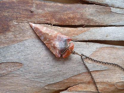 Hand carved Arrowhead Indian brown agate Pendant Necklace, Handmade, 2,75 inches arrow, Energy Protection Healing Gemstone, mascot, reiki