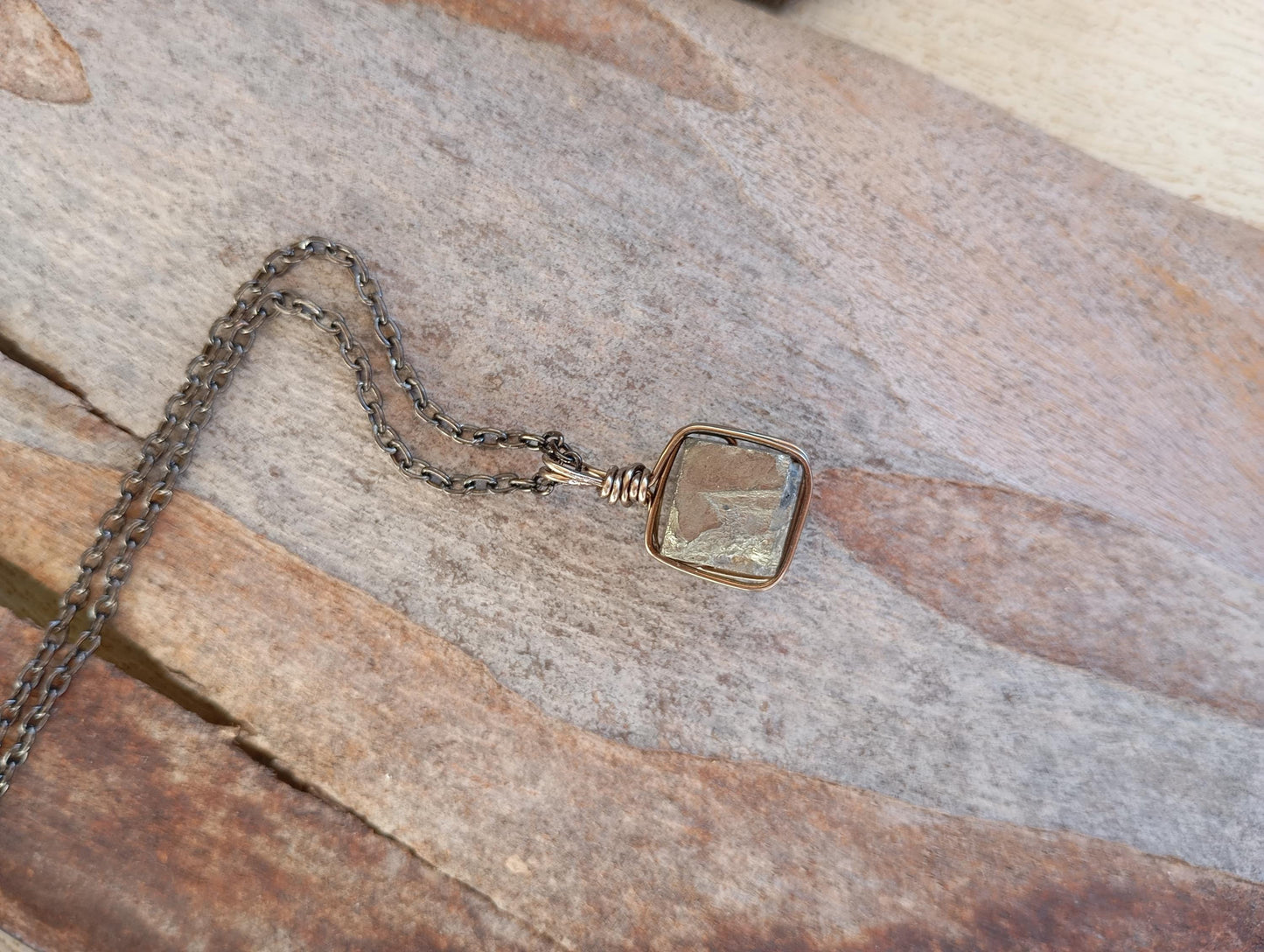 Natural Raw Pyrite Cube Pendant Necklace man or unisex, Wire Wrapped crystal Pendant, handmade, wealth stone