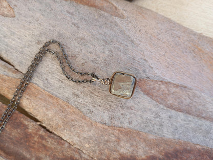Natural Raw Pyrite Cube Pendant Necklace man or unisex, Wire Wrapped crystal Pendant, handmade, wealth stone