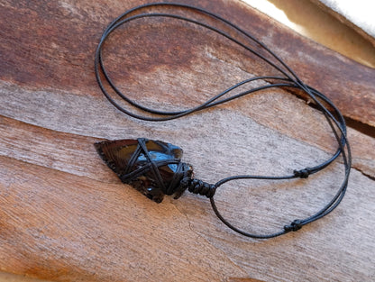 Raw Black Obsidian Arrowhead Pendant Necklace, Handmade  Carved Crystal Arrowhead Necklace, Energy Protection Healing Crystal Pendant