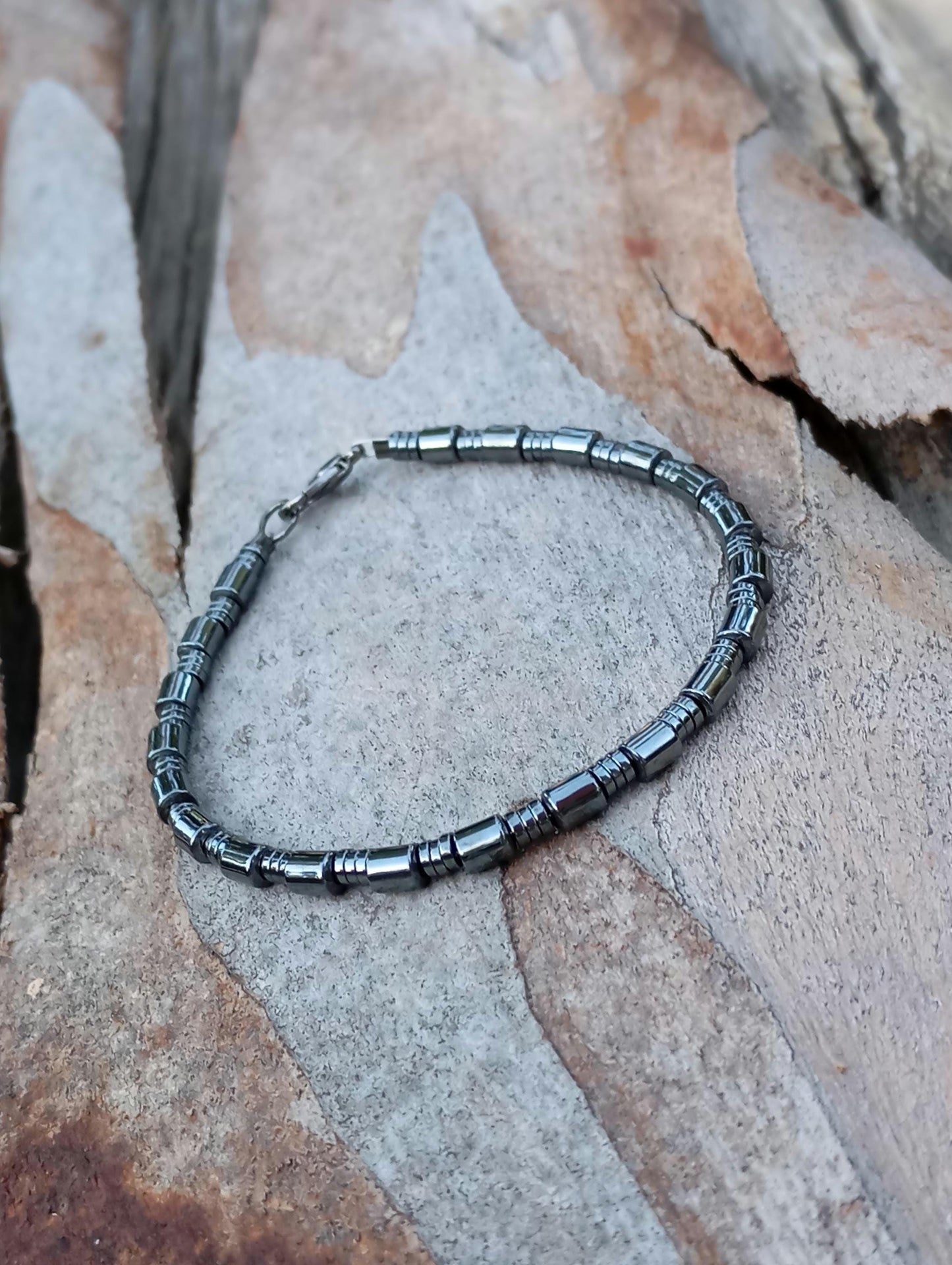 Hematite tubes bracelet men, beaded bracelet, natural Gemstone, Healing, Energy, Grounding, Protection fashion trend, gift for man