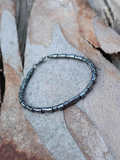 Hematite tubes bracelet men, beaded bracelet, natural Gemstone, Healing, Energy, Grounding, Protection fashion trend, gift for man