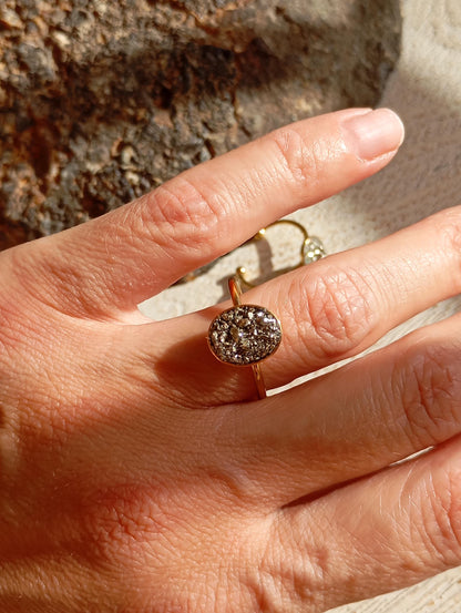 Raw Pyrite Adjustable Ring – Gold Plated Oval Boho Statement Ring