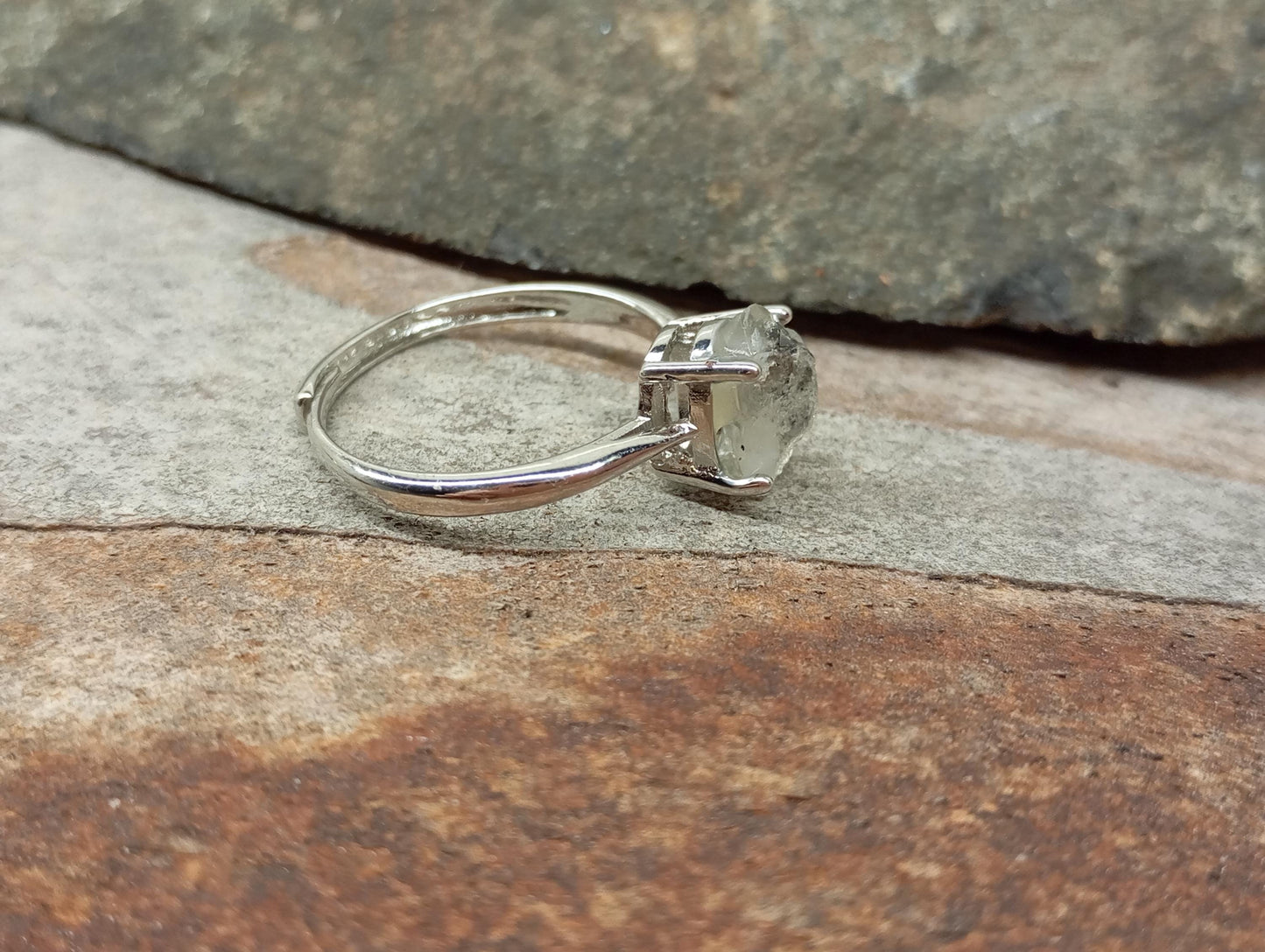 Double pointed Herkimer Diamond Quartz Adjustable open finger ring, Natural Raw Herkimer Quartz, gemstone, yoga meditation , gift for women