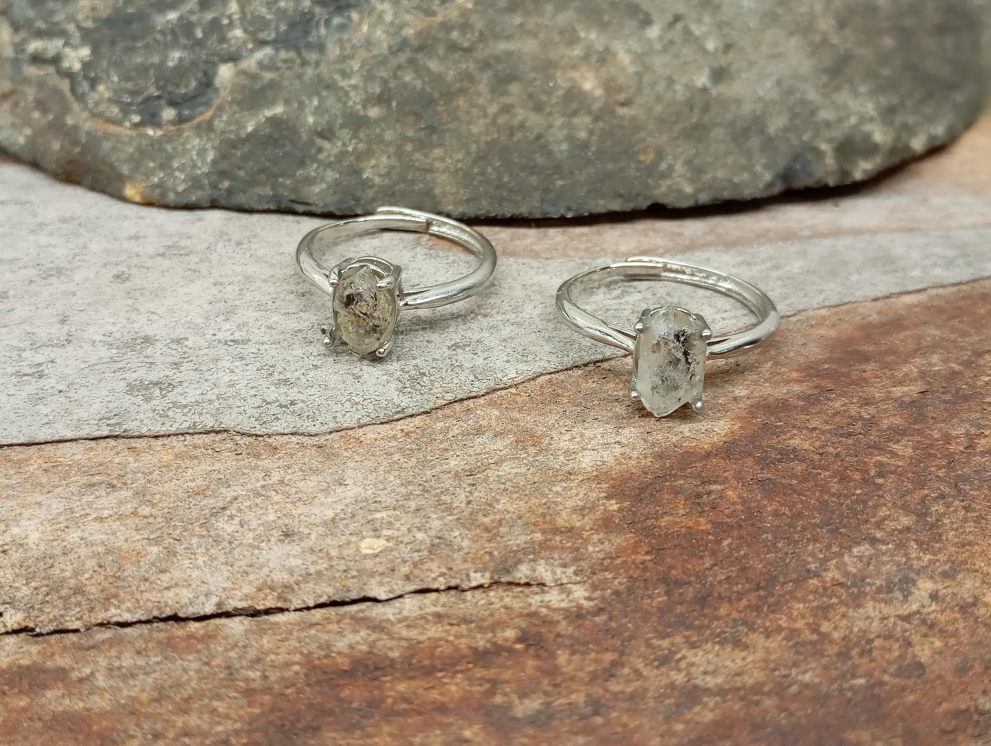 Double pointed Herkimer Diamond Quartz Adjustable open finger ring, Natural Raw Herkimer Quartz, gemstone, yoga meditation , gift for women