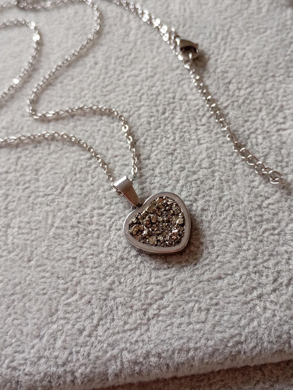 Heart pendant Raw Pyrite pendant Necklace, Wealth stone Necklace, Handmade Protection, bohemian finding, gift for girlfriend, wife