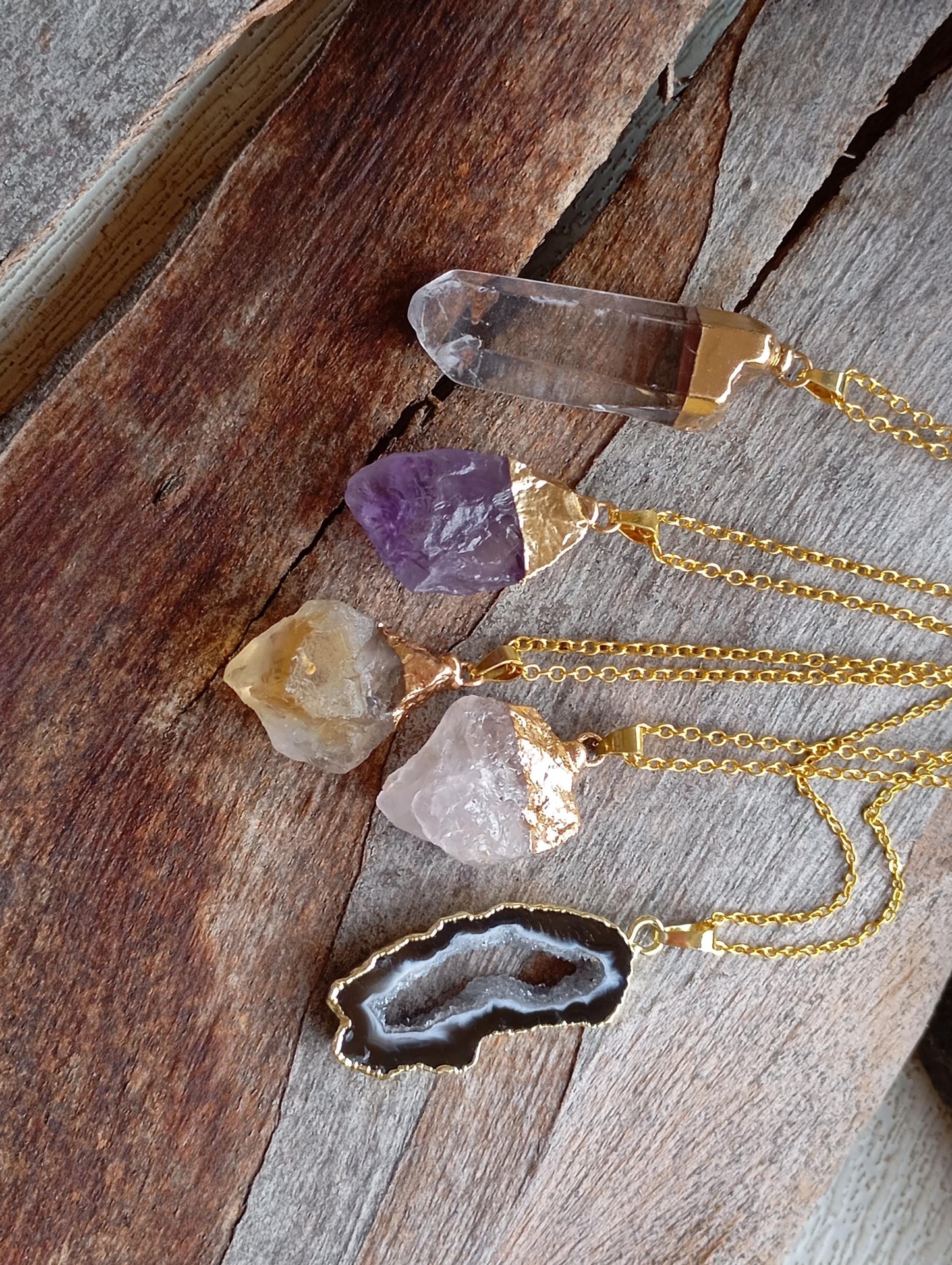 Crystal quartz Pendant Necklace Beautiful gold Electroplated crystal necklace, Reiki, Healing Gorgeous Dainty Necklace natural raw Gemstone