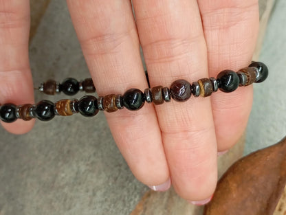 Mens bracelet with Black onyx round beads, hematite and wooden spacers natural Gemstone, Healing, Energy, Grounding, Protection, trendy