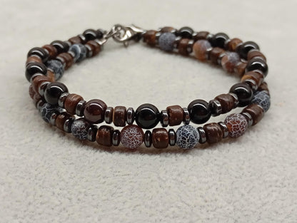 Mens bracelet with Black onyx round beads, hematite and wooden spacers natural Gemstone, Healing, Energy, Grounding, Protection, trendy